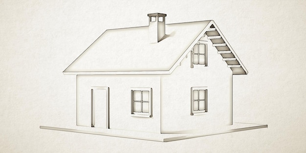 Foto dibujos animados de casa tradicional de contorno negro aislado en banner de textura de fondo blanco