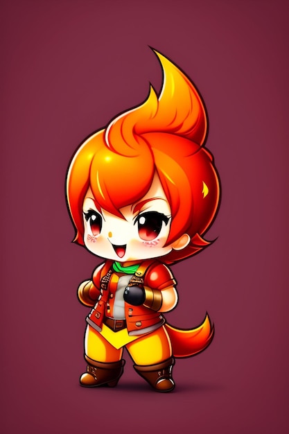 dibujos animados de chibi lindo personaje de fuego
