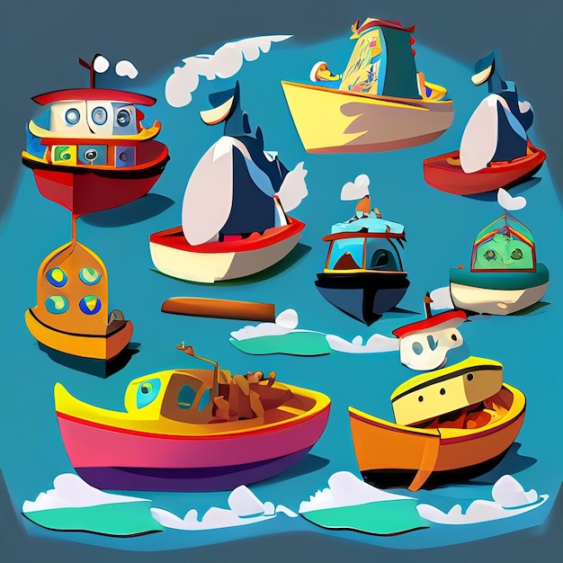 Foto dibujos animados conjunto barcos ilustración