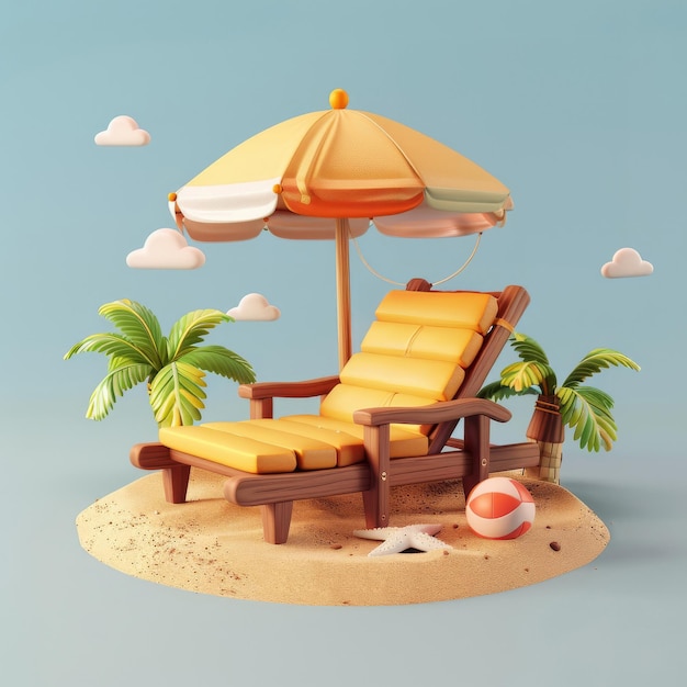 Dibujos animados e ilustraciones para vacaciones de viaje o concepto de vacaciones tropicales para una isla simulada