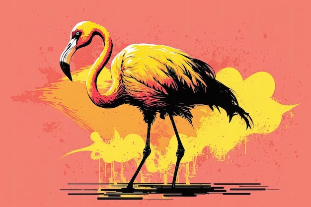 Dibujos animados de flamencos rosados aislados en un fondo amarillo adecuado para texto