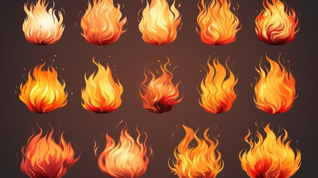 dibujos animados fogata fuego llamas brillante bola de fuego calor