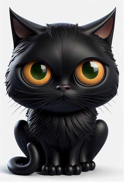 Dibujos animados de gato negro, divertido, lindo, 3d, animales, mascotas