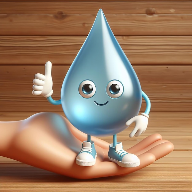 Foto dibujos animados de gotas de agua con los pulgares hacia arriba en señal de aprobación generada por la ia del día mundial del agua