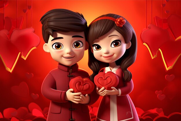 dibujos animados hermosa pareja china sosteniendo