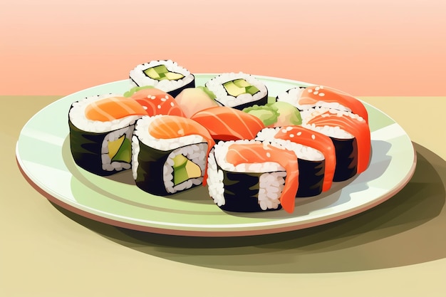 Dibujos animados de ilustración de vector plano de sushi