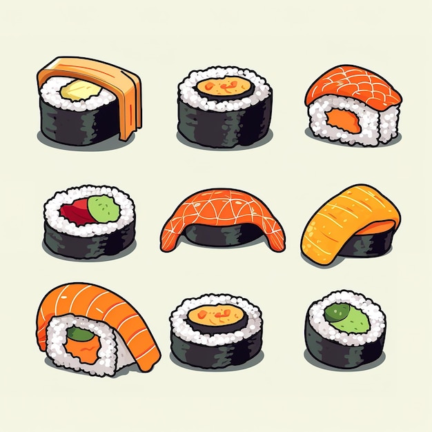 Dibujos animados de ilustración de vector plano de sushi