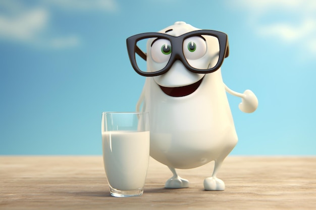 Dibujos animados de leche 3D con gafas