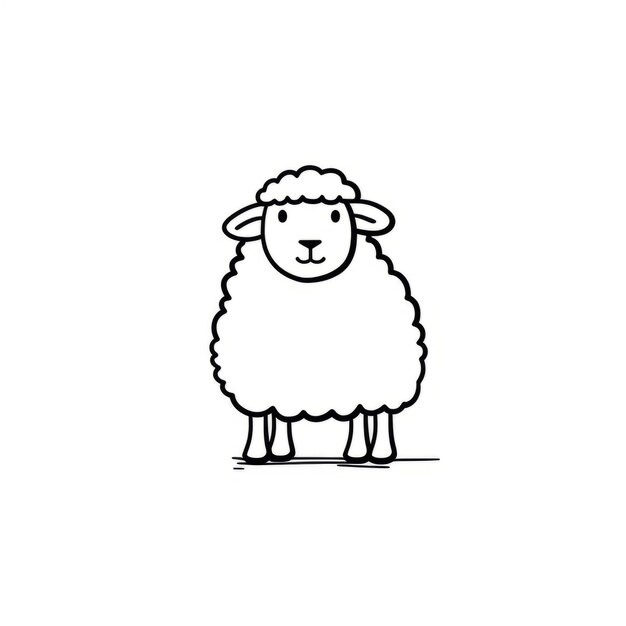 Dibujos animados minimalistas de ovejas en fondo blanco
