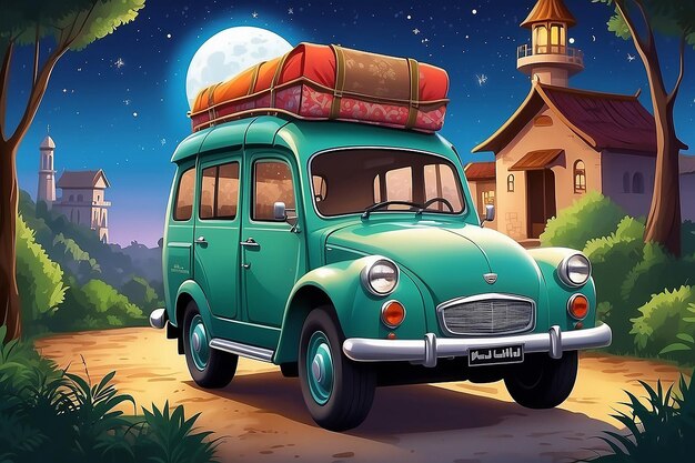 Foto dibujos animados mudik viaje eid alfitr ilustración de automóviles regreso a casa