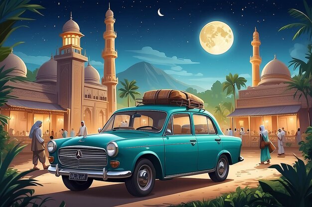 Foto dibujos animados mudik viaje eid alfitr ilustración de automóviles regreso a casa