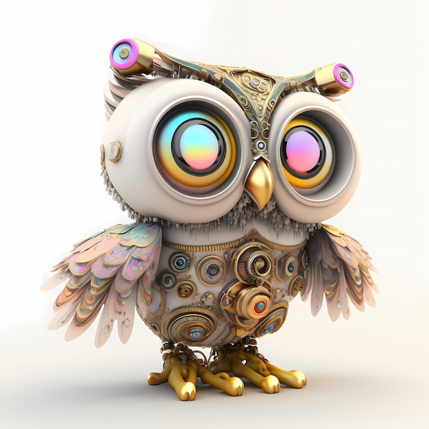 dibujos animados Owl steampunk personaje 3D, con cuerpo robótico