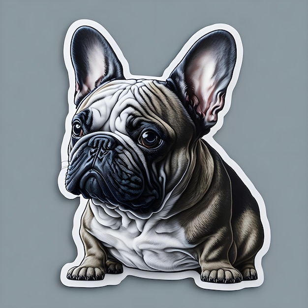 Dibujos animados de pegatina de bulldog francés con fondo liso