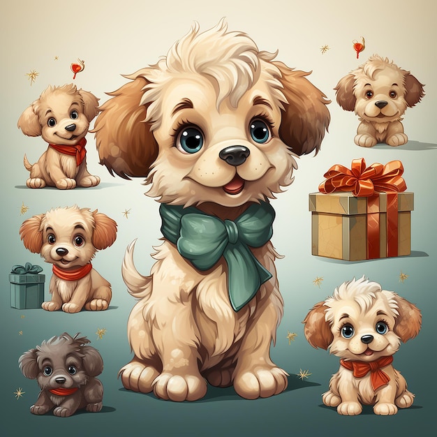 dibujos animados de perros de invierno Ilustración de fondo de Navidad