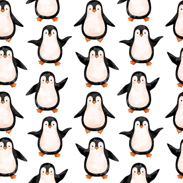 Foto dibujos animados de pingüinos fondo de repetición, patrones sin fisuras de pingüinos divertidos, dibujos animados, papel de álbum de recortes de animales del polo norte, papel pintado de pingüinos para niños