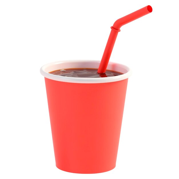 Dibujos animados realistas en 3D Render de una taza de bebida de cola aislada sobre un fondo blanco