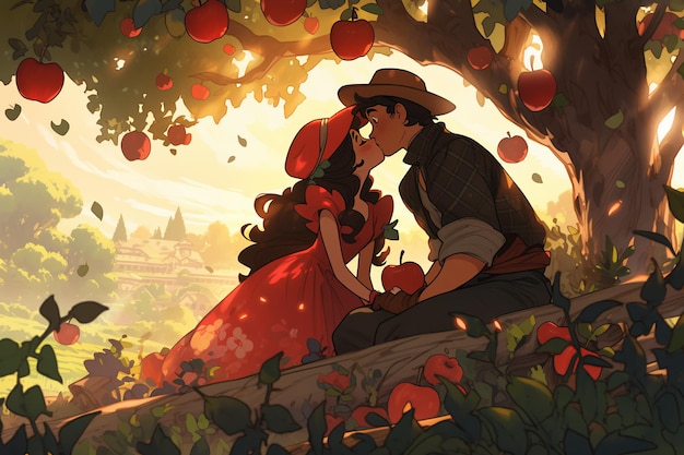 Foto los dibujos animados románticos de otoño la caprichosa escena de otoño de la pareja enamorada