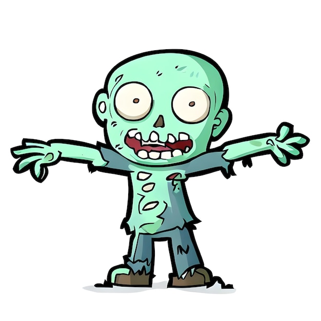 Dibujos animados zombie t pose fondo blanco