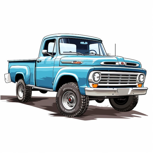Dibujos de camiones viejos. Ilustración de camiones pickup fáciles. Dibujos de camiones remolques de 4 ruedas.