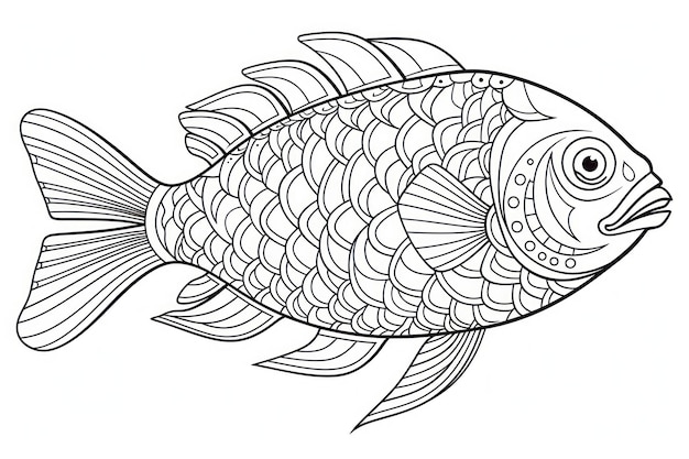 Dibujos para colorear para adultos peces mandala estilo líneas finas geométricas