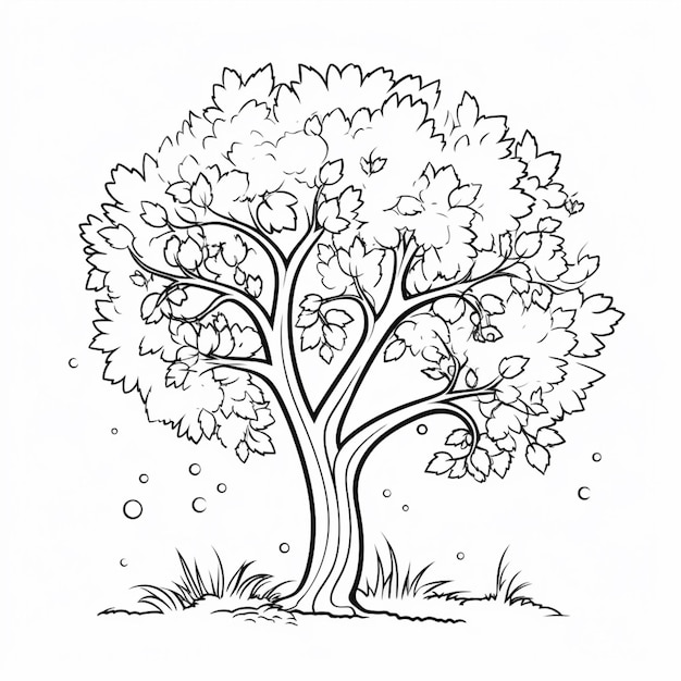 Foto dibujos para colorear de un árbol con hojas y burbujas ai generativo.