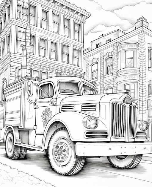Dibujos para colorear de camiones y camiones para colorear para niños ai generativo.