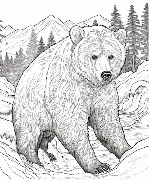 Dibujos para colorear de un oso en las montañas ai generativo