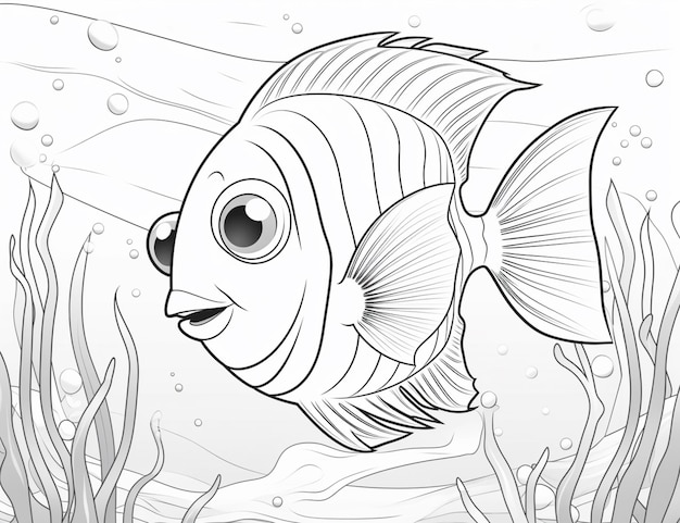 Dibujos para colorear de peces con burbujas y agua generativa.