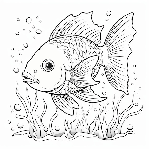 Foto dibujos para colorear peces de cartón simples en el mar