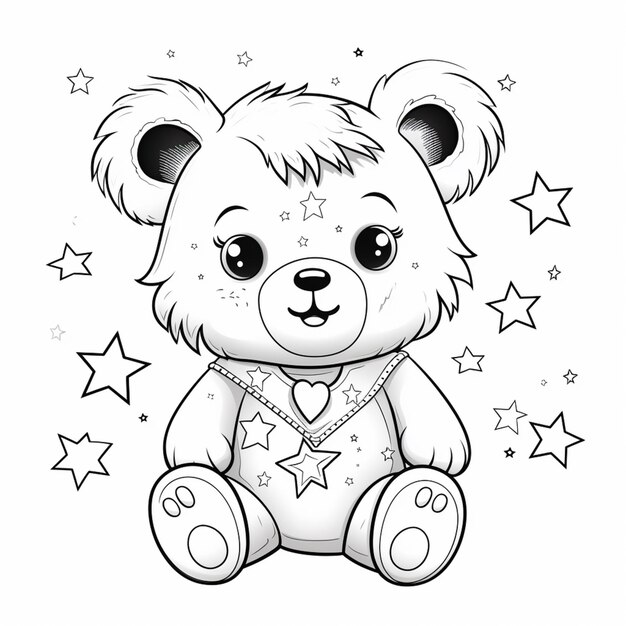 Dibujos para colorear para que los niños impriman osito de peluche con estrellas generativas ai