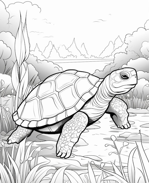 Dibujos para colorear de tortugas y tortugas en el agua generativo ai