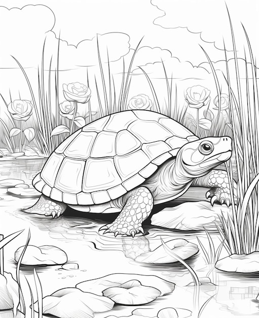 Dibujos para colorear de tortugas y tortugas en el agua generativo ai