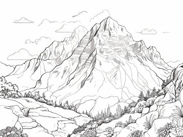 dibujos de contorno de una montaña en blanco y negro