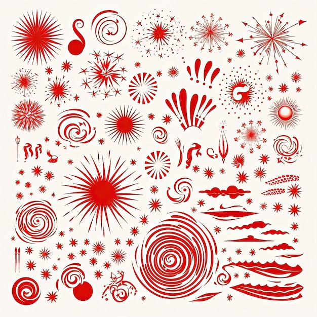 dibujos de garabateo rojo e ilustración de fuegos artificiales en el estilo de líneas lisas y curvas