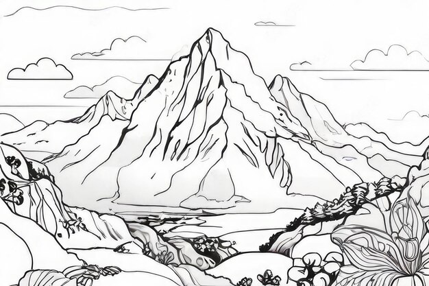 Dibujos de una montaña en blanco y negro