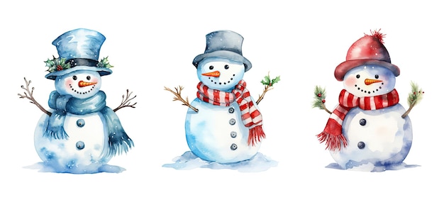Diciembre navidad muñeco de nieve acuarela ai generado decoración de fondo dibujado a mano linda tarjeta diciembre navidad muñeco de nieve acuarela ilustración