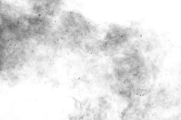 Foto dicker schwarzer rauch auf weißem, isoliertem hintergrund
