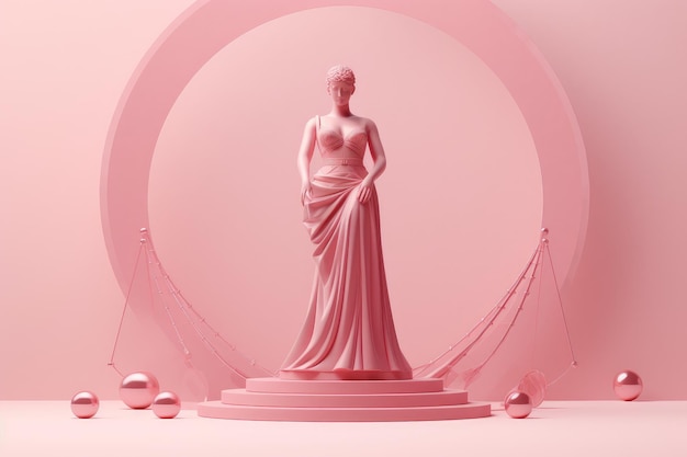 La dicotomía de la elegancia: el minimalismo de la moda se encuentra con una estatua antigua de diosa rosa