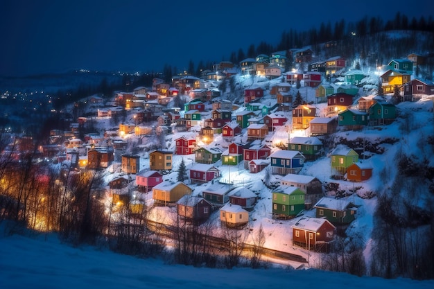 Die Abendlandschaft und das Skigebiet der französischen Alpen Saint Jean D'Arves