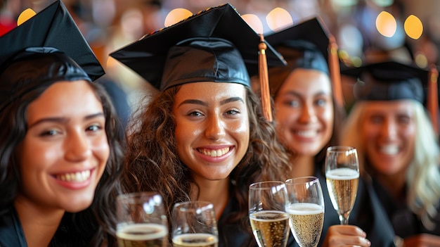 Foto die absolventen feiern mit champagner oder trinken mit ihren freunden einen toast