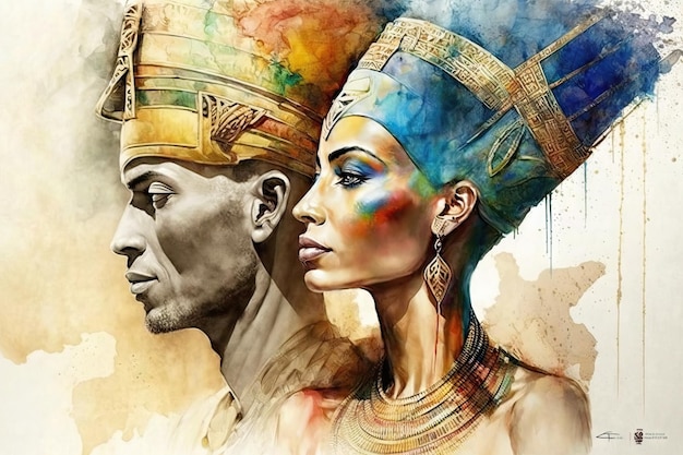Die ägyptische Königin umarmt ihren Mann