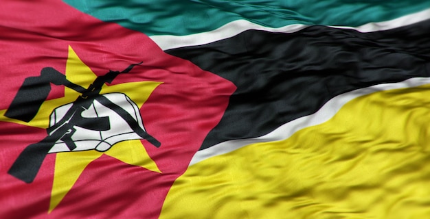 Die afrikanische Flagge des Landes Mosambik ist wellig