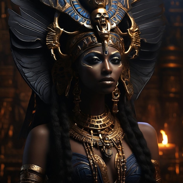 Die afrikanische Göttin Kali trägt die Kleidung und die Eigenschaften des königlichen Gewandes eines ägyptischen Pharaos