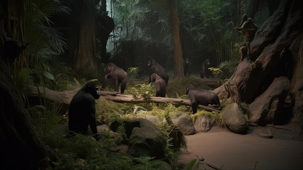 Die afrikanische Waldausstellung mit Gorillas schafft ein faszinierendes und unvergessliches Erlebnis, das von KI generiert wird