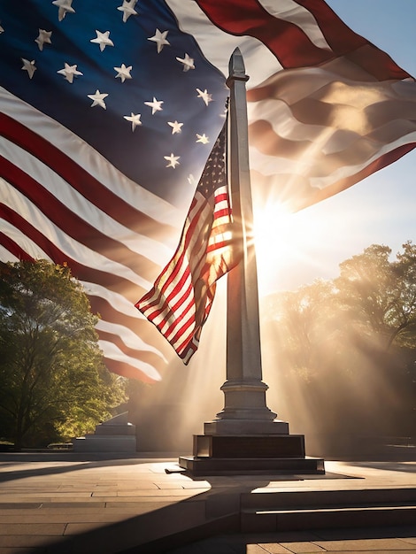 Die amerikanische Flagge über dem Denkmal