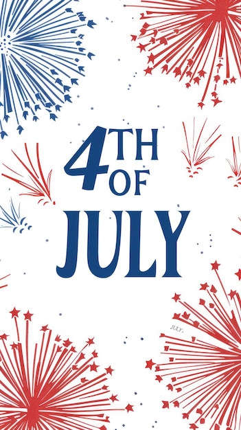 Foto die amerikanische flagge und das feuerwerk auf weißem hintergrund mit blauen buchstaben, die den 4. juli in dem text schreiben