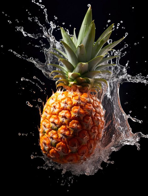 Die Ananas wird mit einem Spritzer Wasser in das Wasser gesteckt