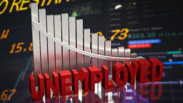 Foto die arbeitslosen und das diagramm auf 3d-darstellung des geschäftlichen hintergrunds