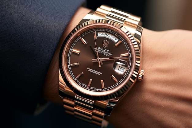 Die Armbanduhr eines Mannes zeigt die Zeit an, da er eine schwarze Armbanduhr trägt.