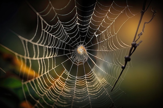 Die atemberaubende Schönheit eines Spinnennetzes mit den feinen Strängen, die in einem faszinierenden Muster angeordnet sind, das sowohl kompliziert als auch zart ist. Generiert von KI